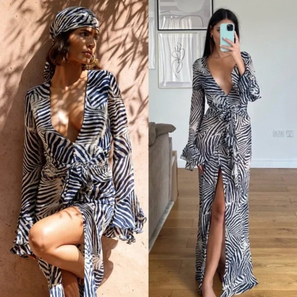 [SOLD] Rat & Boa Thalia Navy zebra print maxi dress